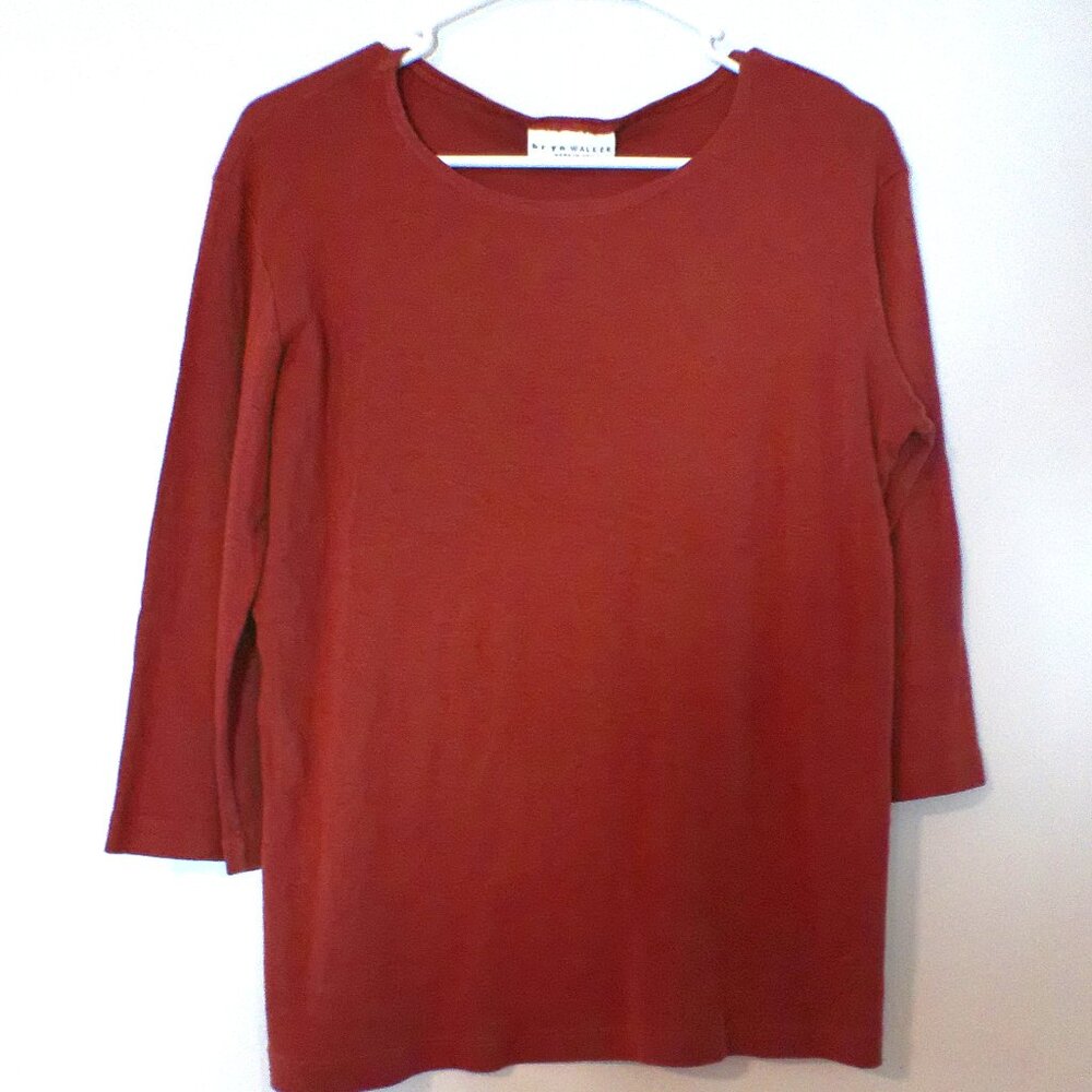 Bryn Walker Women’s Medium Rust Red 3/4 Sleeve Knit Top Made in USA #1470